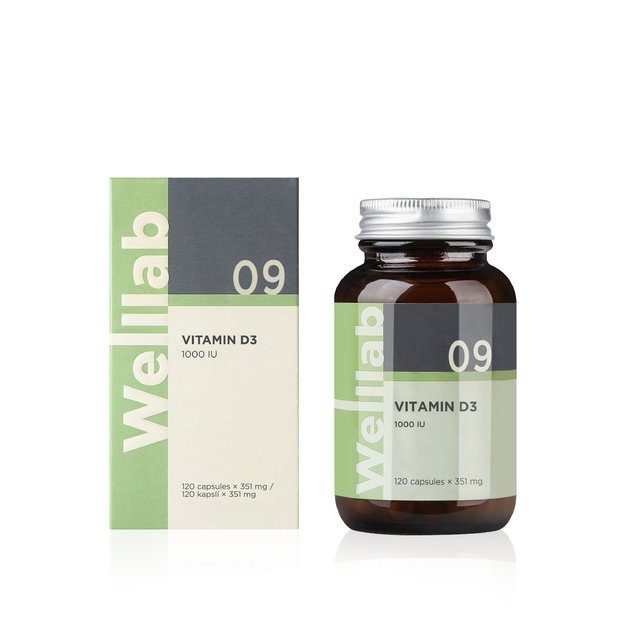 Maisto papildas su vitaminu D3 1000 IU Wellab VITAMIN D3, 120 kapsulių