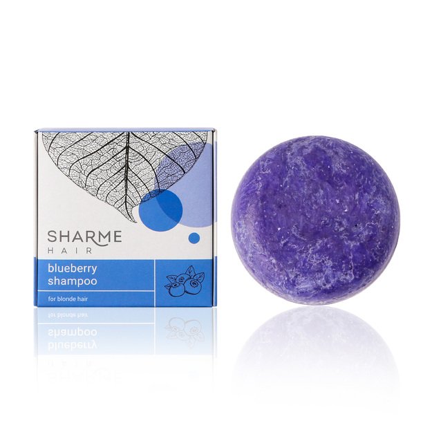 Sharme Hair Blueberry natūralus kietas šampūnas su mėlynių kvapu šviesiems plaukams, 50g