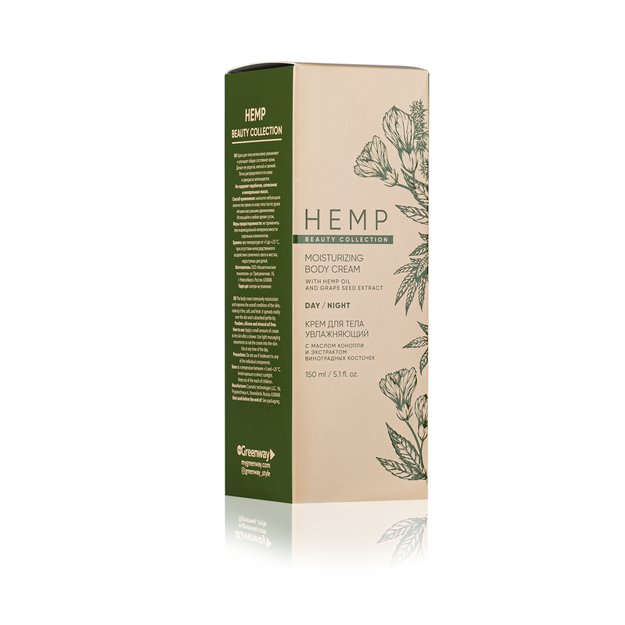 HEMP Moisturizing Body Cream su kanapių aliejumi ir vynuogių sėklų ekstraktu, 150 ml