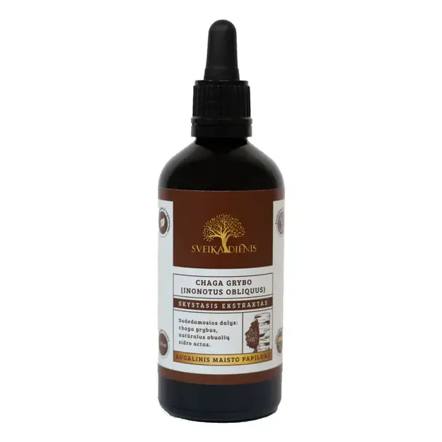 Skystasis chaga grybo ekstraktas, be alkoholio, 100ml.