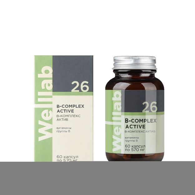 Maisto papildas su B grupės vitaminais Welllab B-COMPLEX ACTIVE, 60 kapsulių