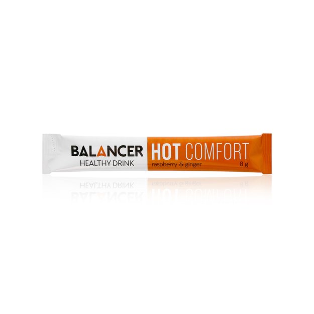 Karštas gėrimas imunitetui BALANCER HOT COMFORT su aviečių-imbiero skoniu, 10 lazdelių